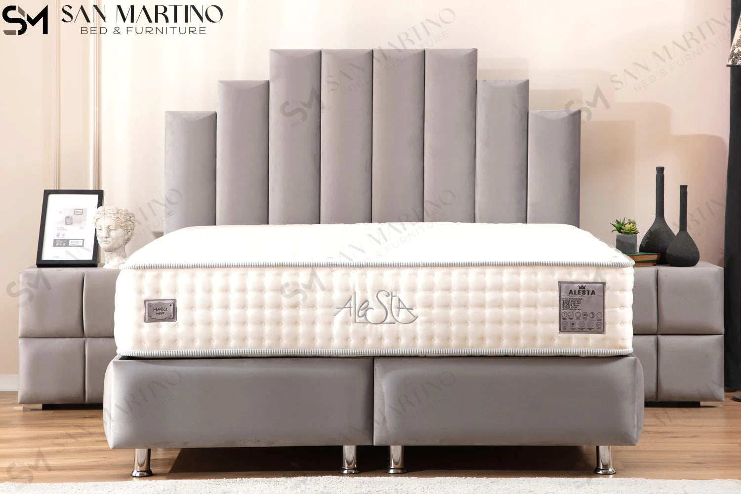 Lit double coffre en Velours – NATURA GRIS - Möbel Unique