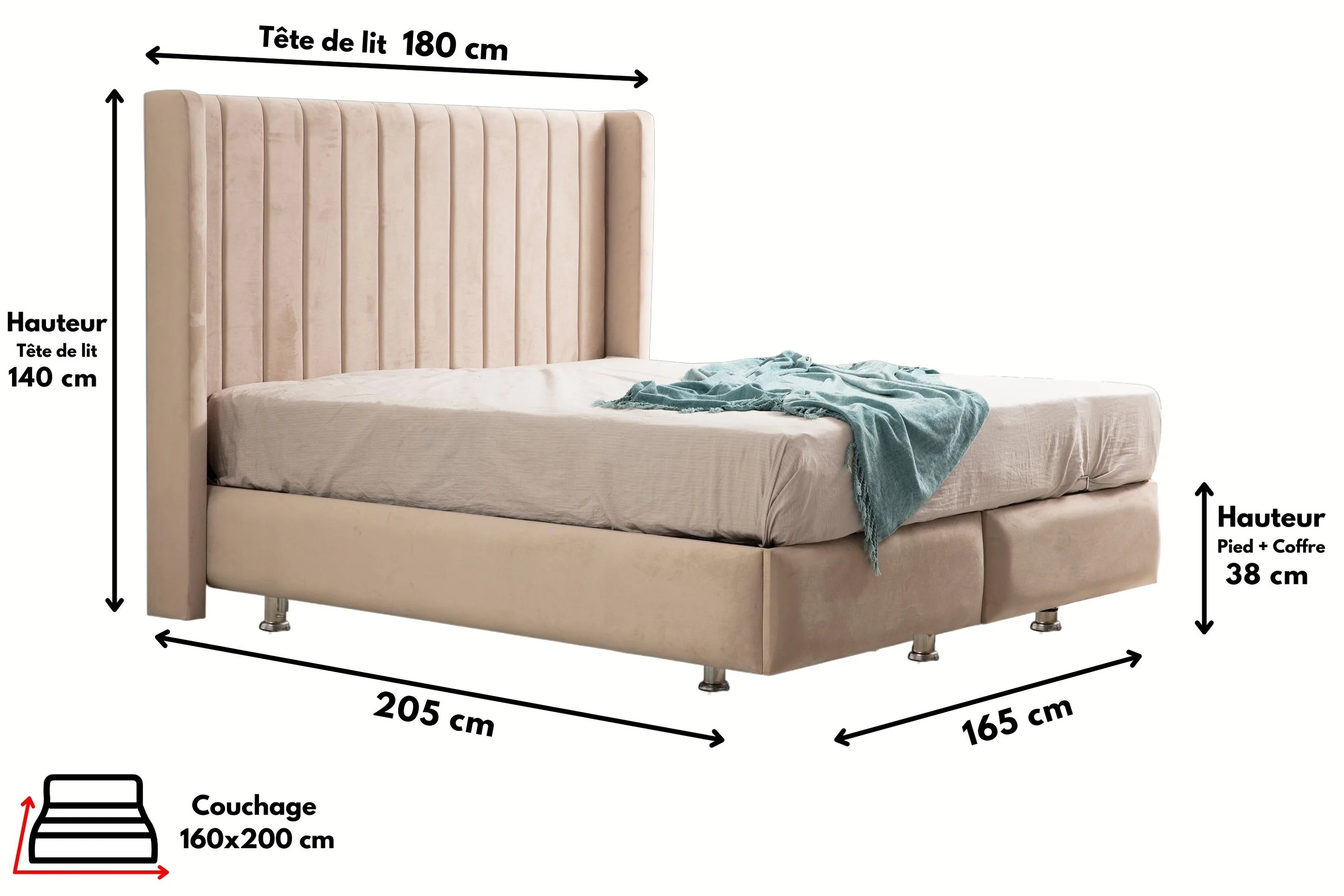 Lit double coffre en Velours – TOKYO BEIGE - Möbel Unique