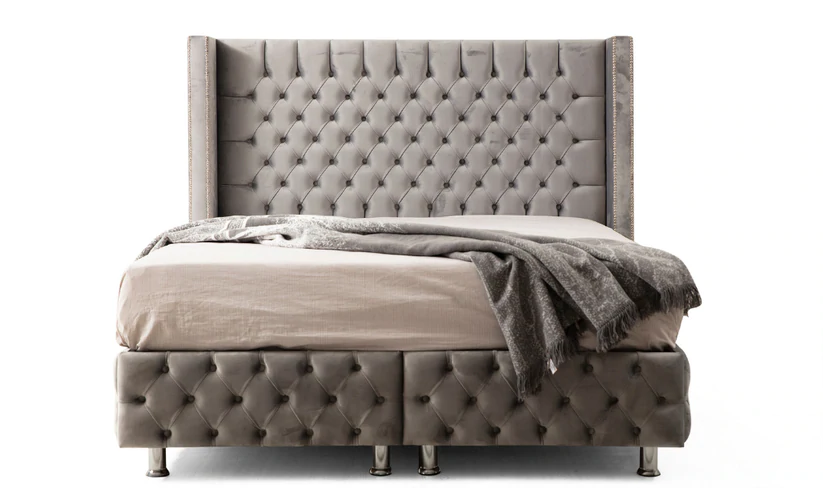 Lit double coffre en Velours – COFFRE GRIS - Möbel Unique