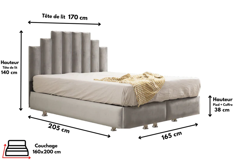 Lit double coffre en Velours – NATURA GRIS - Möbel Unique