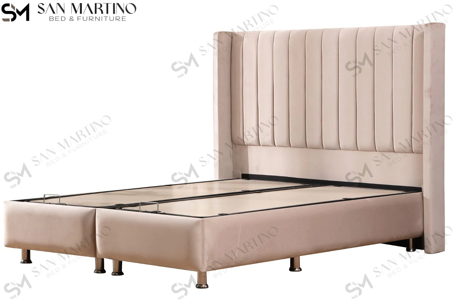 Lit double coffre en Velours – TOKYO BEIGE - Möbel Unique