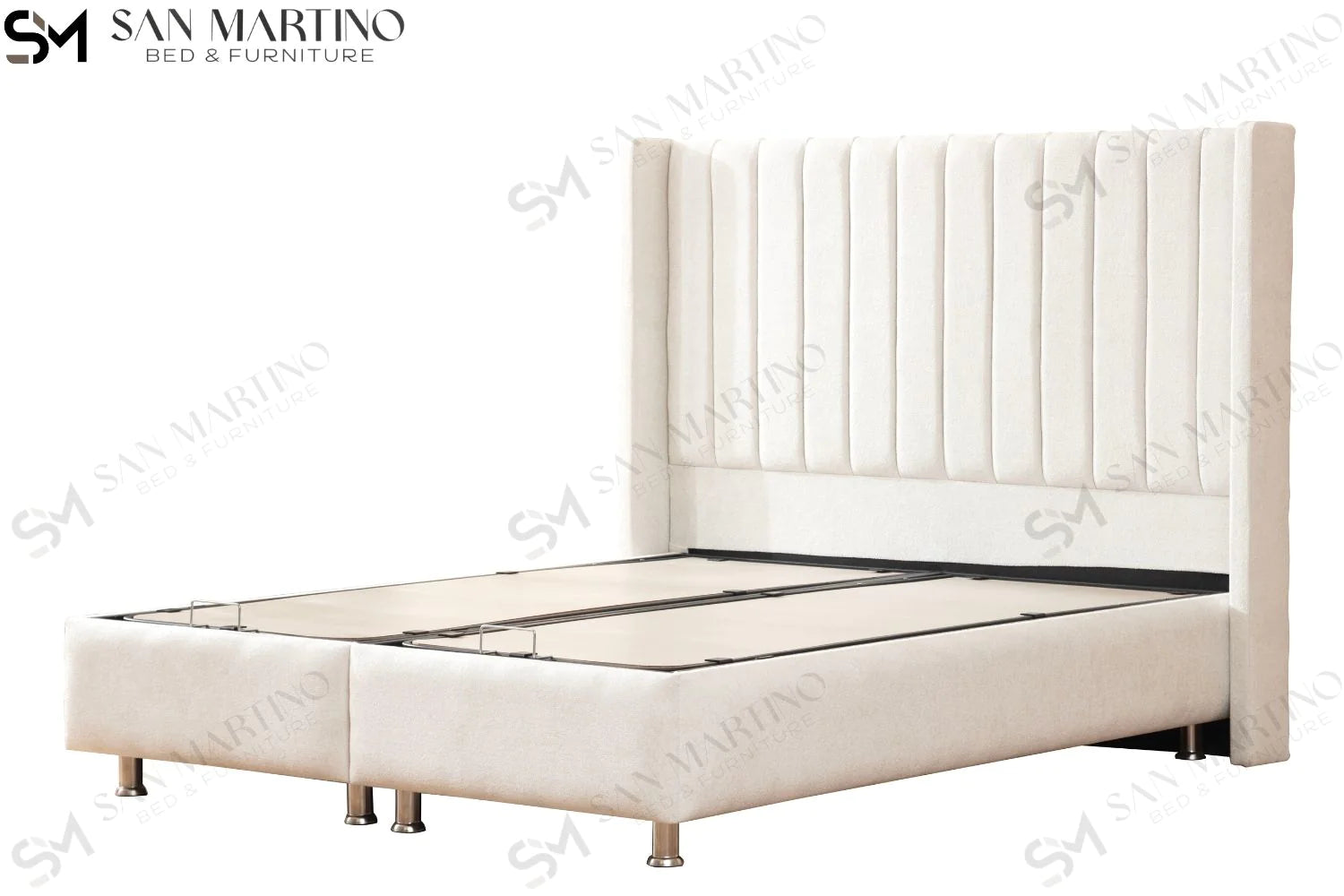 Lit double coffre en LAINE BOUCLÉ – TOKYO BLANC - Möbel Unique