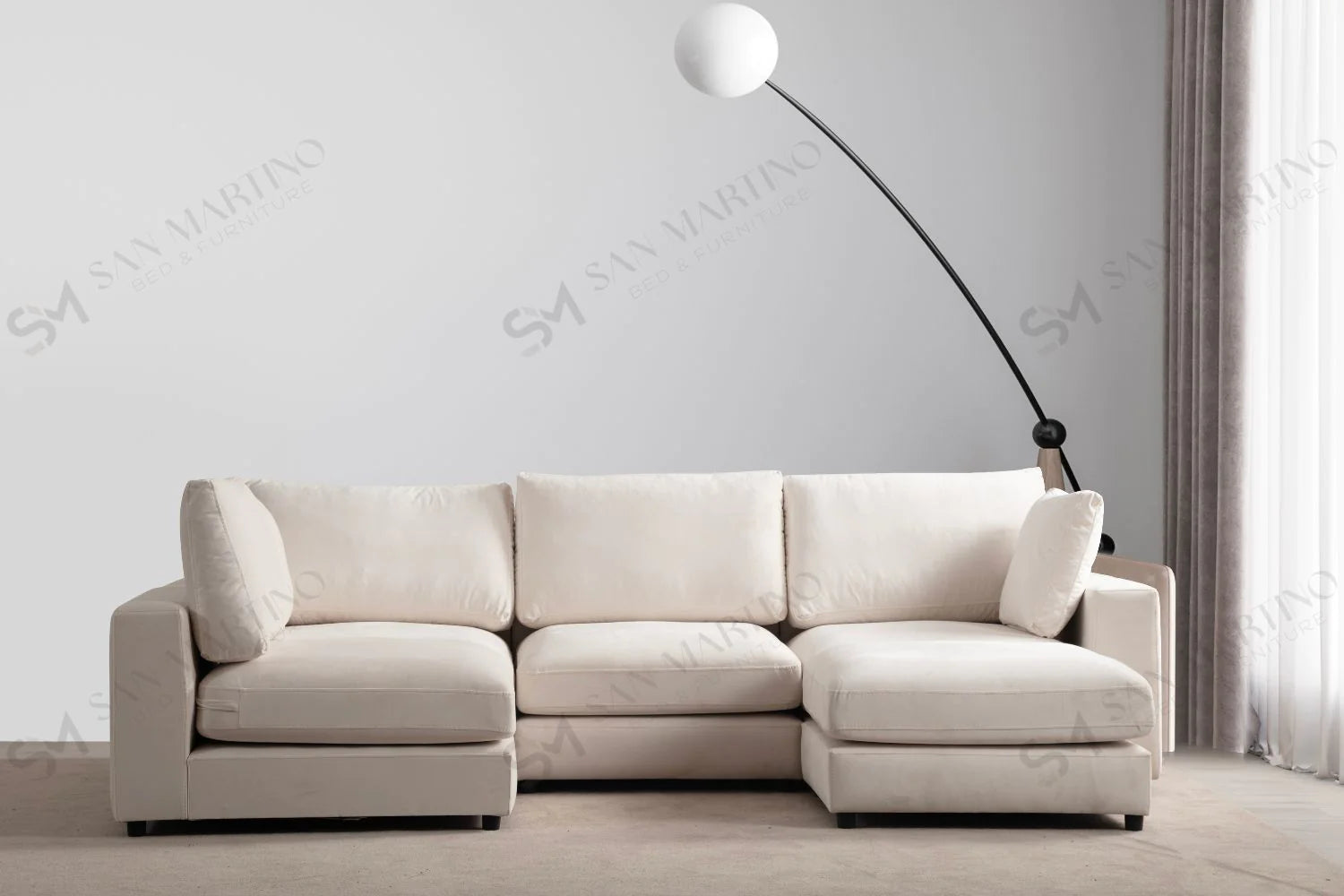 Canapé Modulable Julia Velours Blanc 4+1 Pouf - Möbel Unique