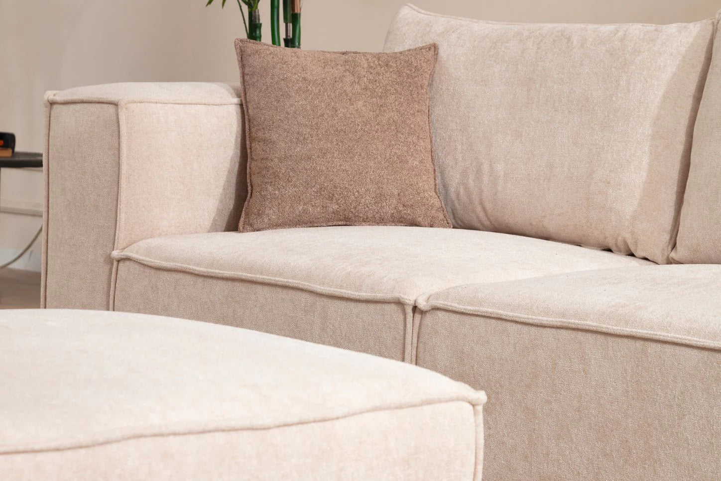 Canapé Modulable Elégance Velours Beige 4+1 Pouf - Möbel Unique