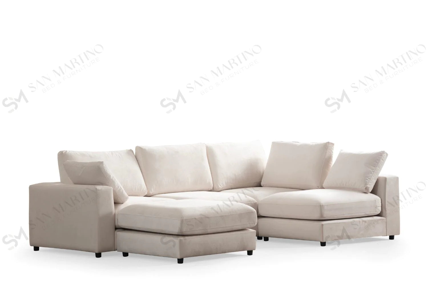 Canapé Modulable Julia Velours Blanc 4+1 Pouf - Möbel Unique
