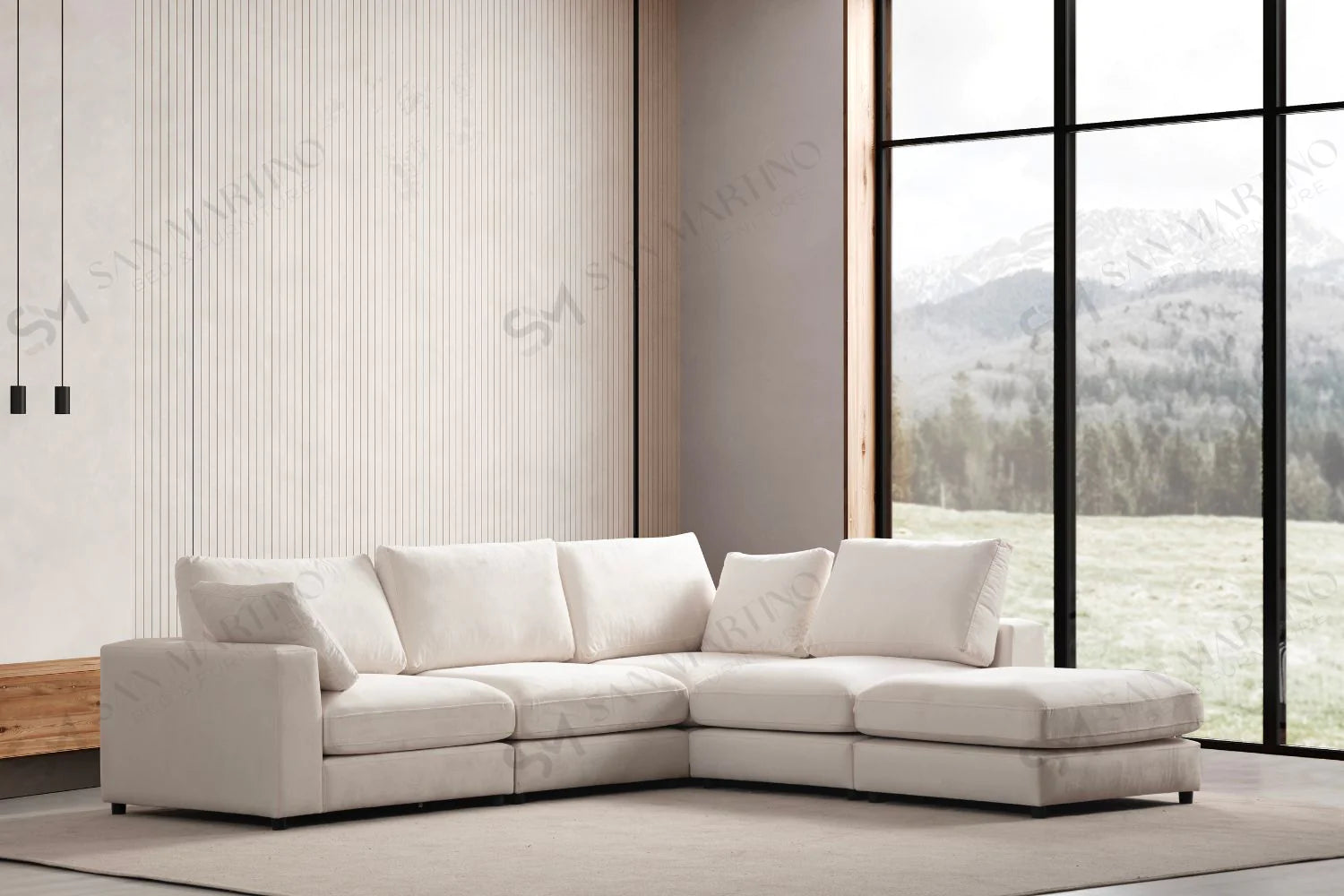 Canapé Modulable Julia Velours Blanc 4+1 Pouf - Möbel Unique
