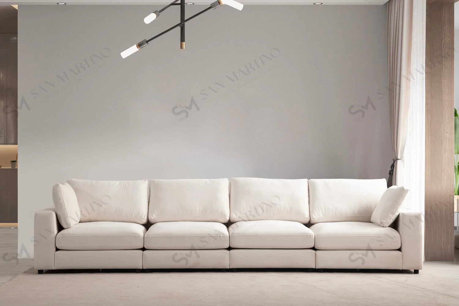 Canapé Modulable Julia Velours Blanc 4+1 Pouf - Möbel Unique