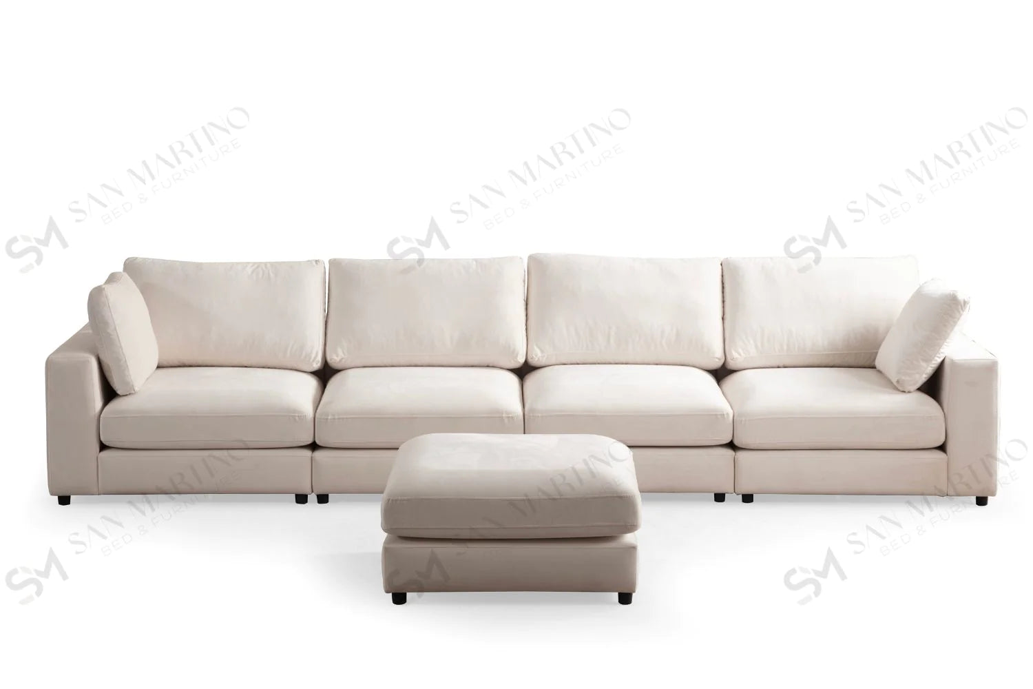 Canapé Modulable Julia Velours Blanc 4+1 Pouf - Möbel Unique