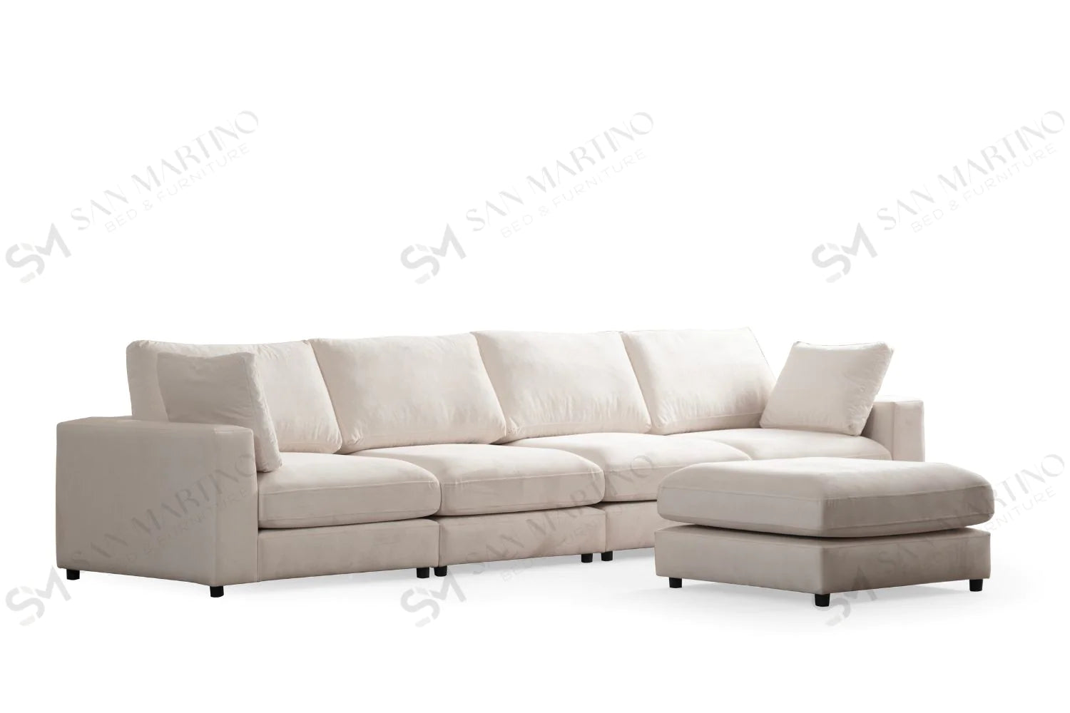 Canapé Modulable Julia Velours Blanc 4+1 Pouf - Möbel Unique
