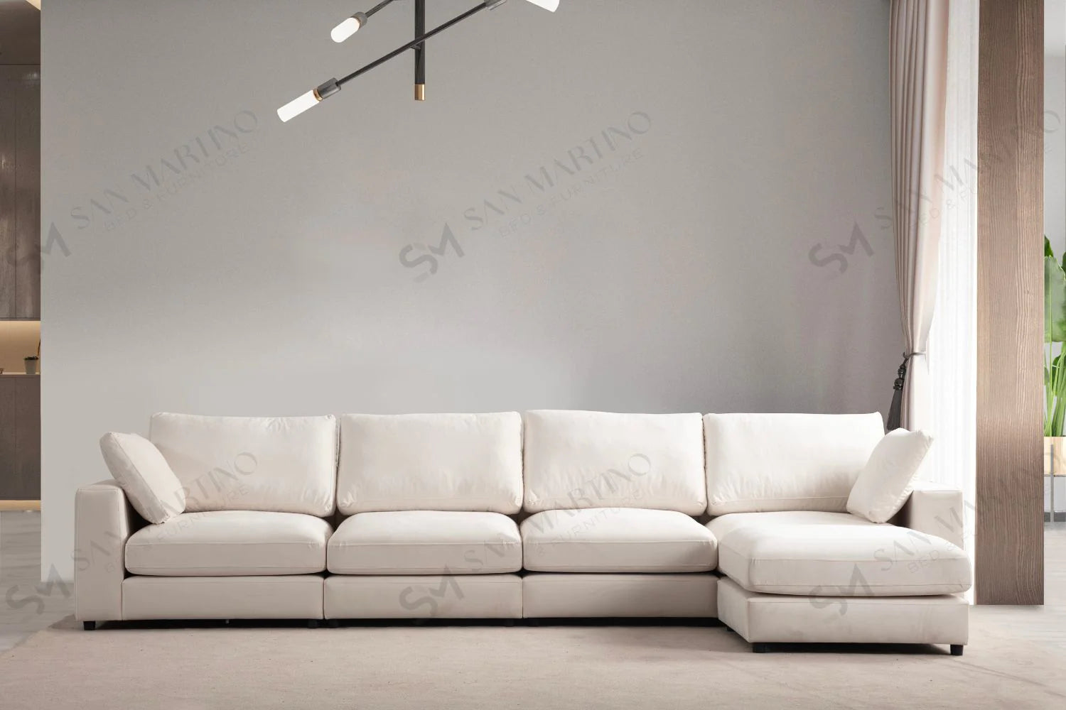 Canapé Modulable Julia Velours Blanc 4+1 Pouf - Möbel Unique