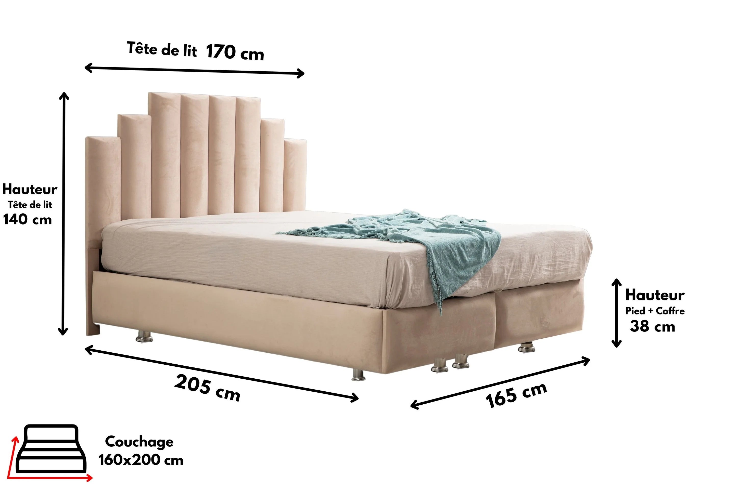 Lit double coffre en Velours – NATURA BEIGE - Möbel Unique