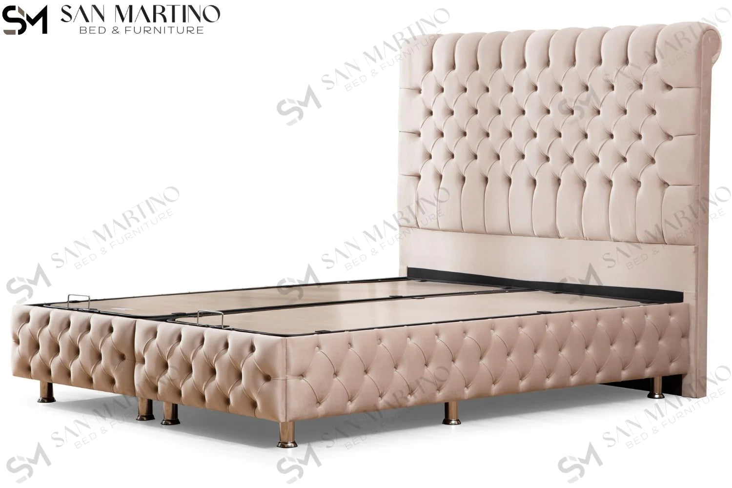 Lit double coffre en Velours – LUNA BEIGE - Möbel Unique