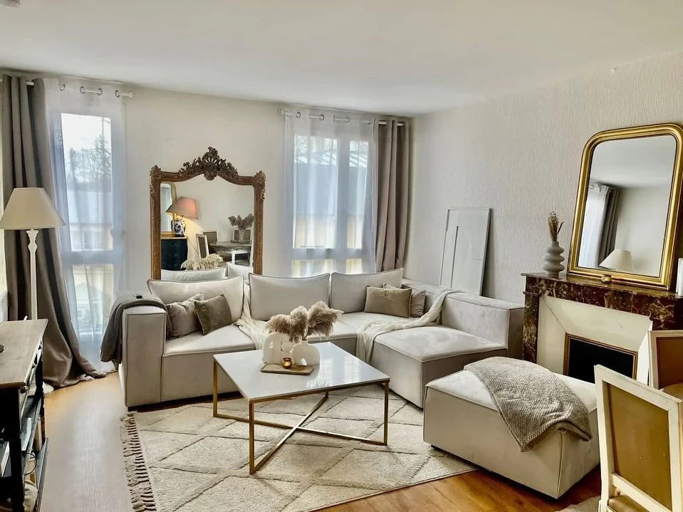 Canapé Modulable Elégance Velours Beige 4+1 Pouf - Möbel Unique