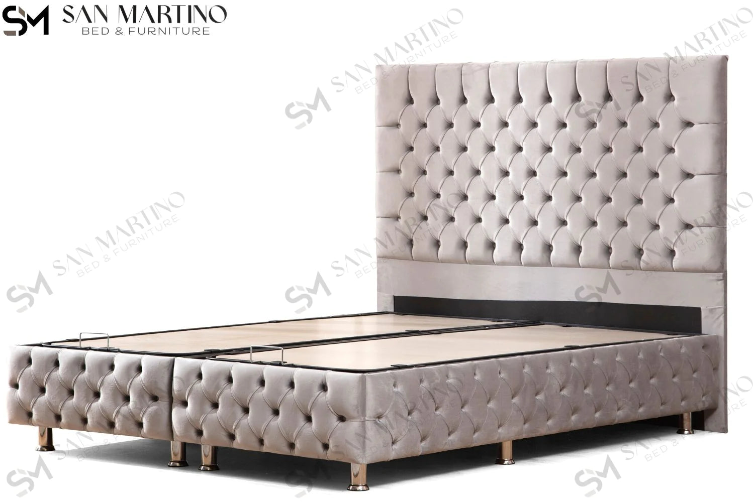 Lit double coffre en Velours – LAGOS GRIS - Möbel Unique