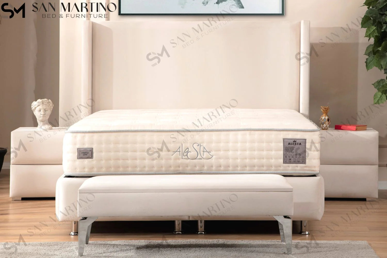Lit double coffre en Velours – COCO BLANC CASSÉ - Möbel Unique