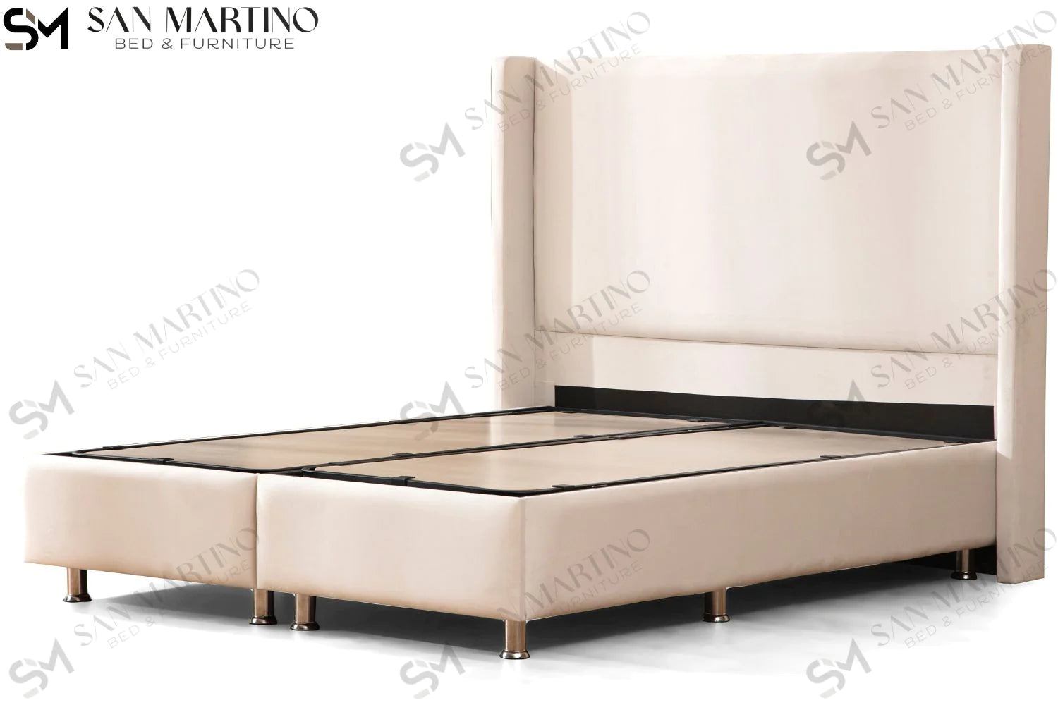 Lit double coffre en Velours – COCO BLANC CASSÉ - Möbel Unique