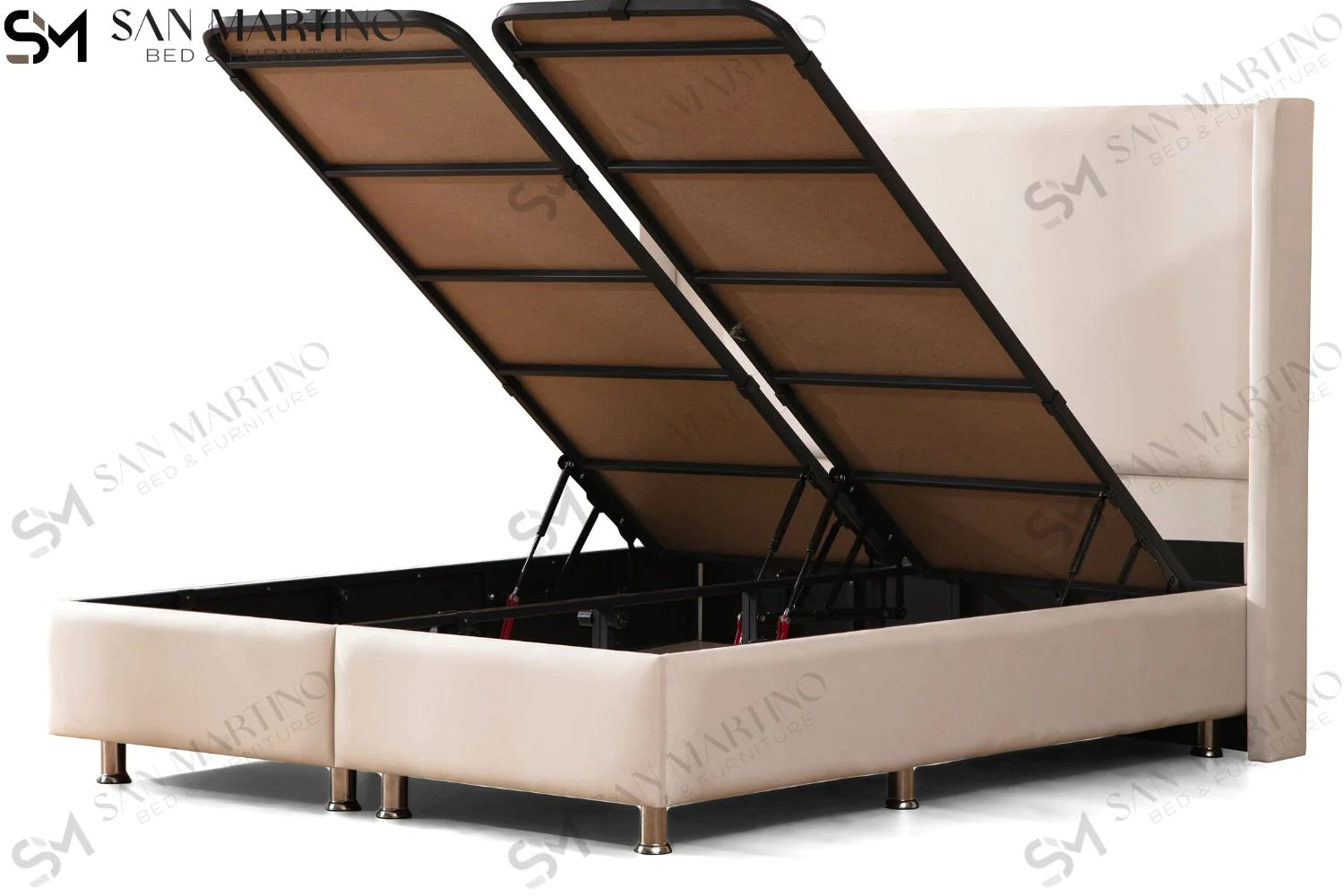 Lit double coffre en Velours – COCO BLANC CASSÉ - Möbel Unique