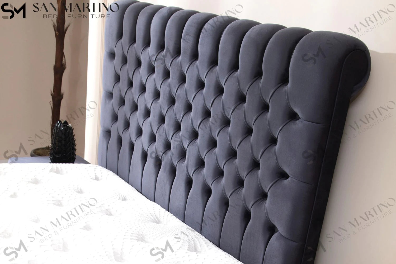 Lit double coffre en Velours – LUNA GRIS ANTHRACITE V-29 - Möbel Unique