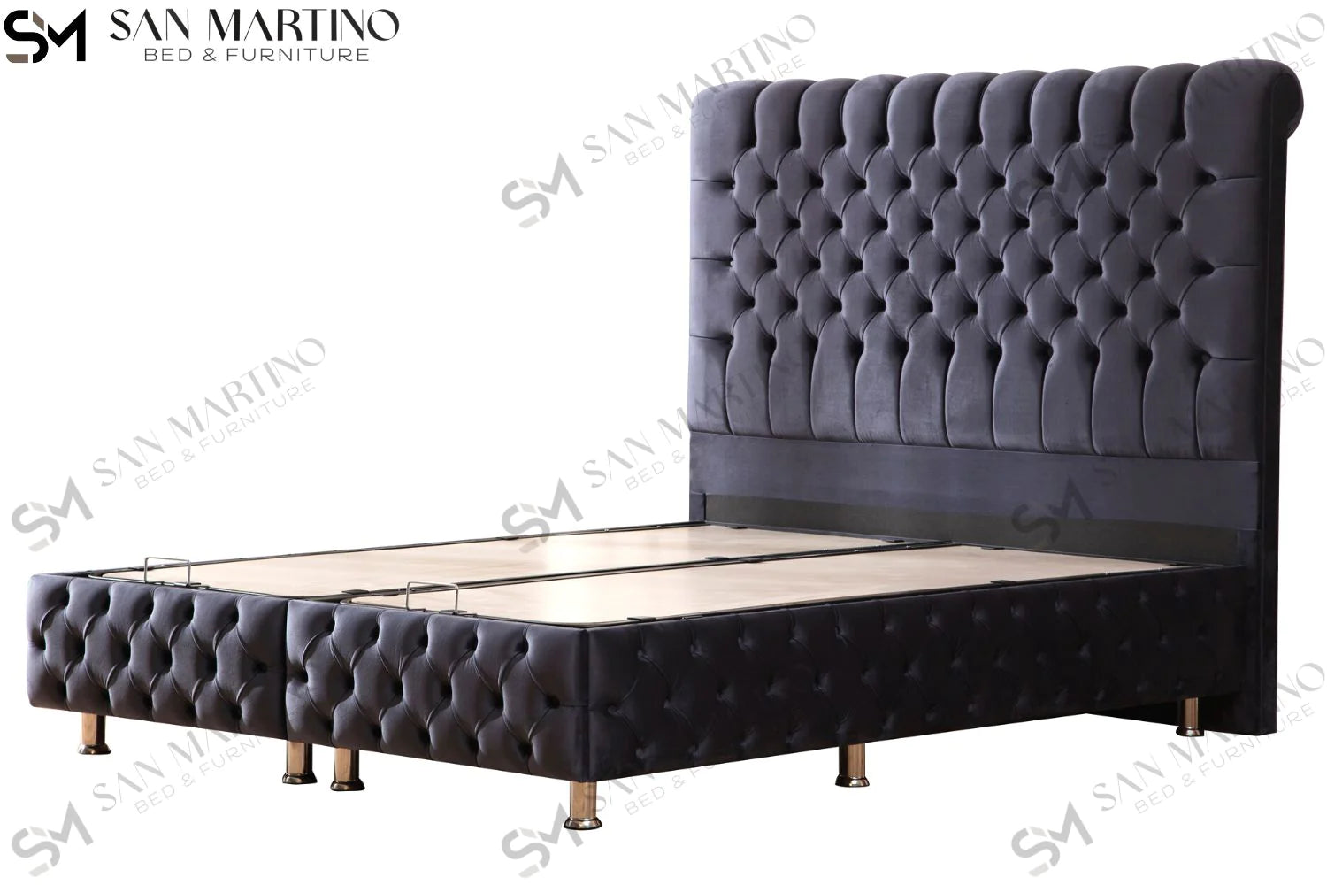 Lit double coffre en Velours – LUNA GRIS ANTHRACITE V-29 - Möbel Unique