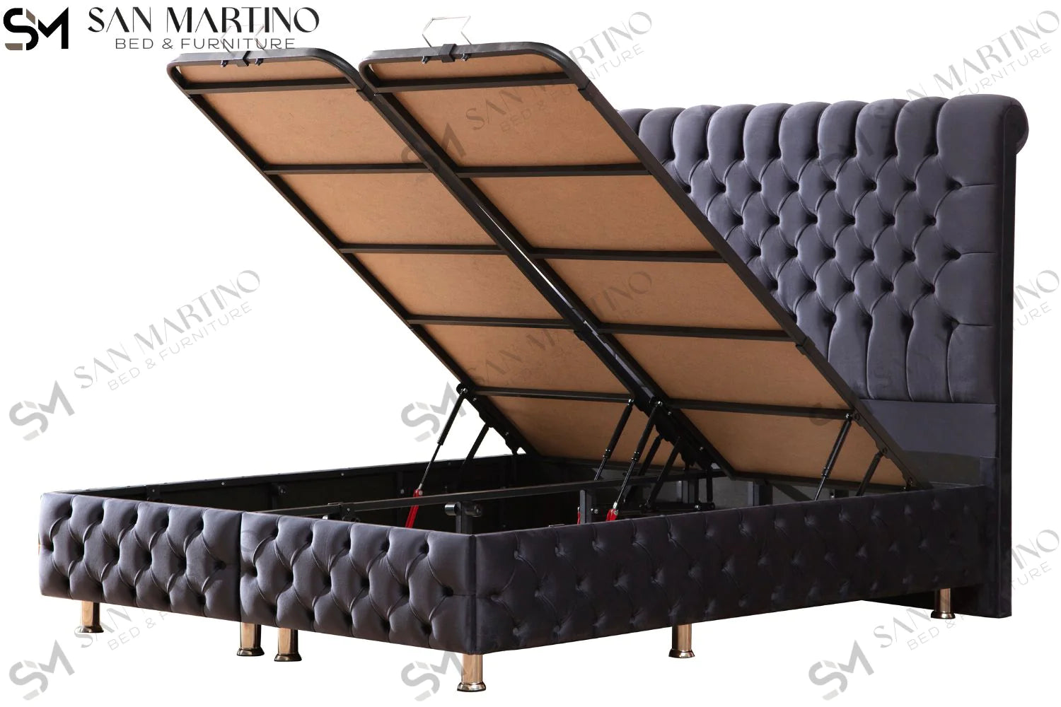 Lit double coffre en Velours – LUNA GRIS ANTHRACITE V-29 - Möbel Unique