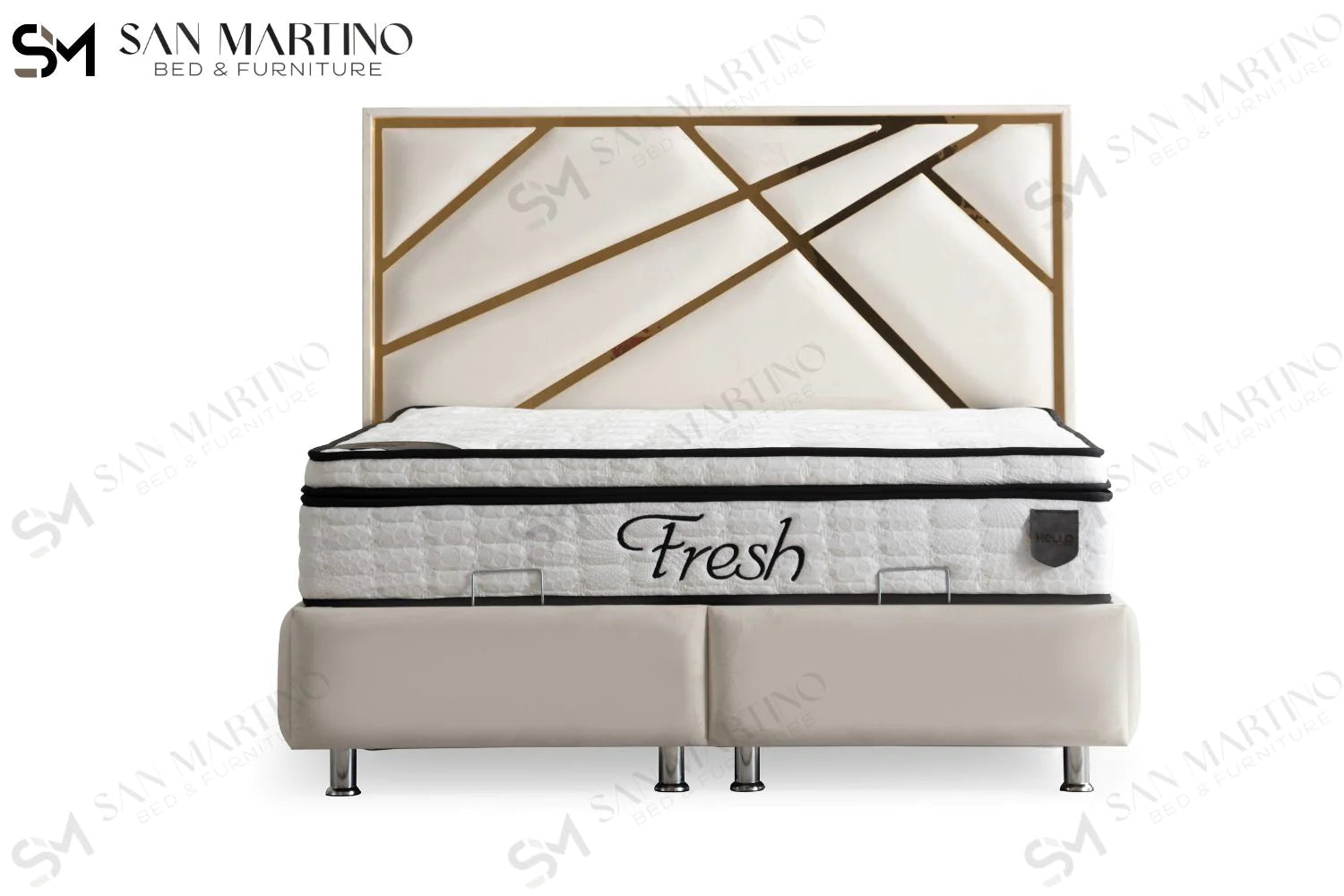 Lit double coffre en Velours – PARMA BLANC CASSÉ - Möbel Unique