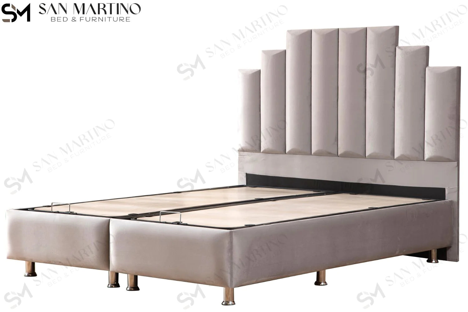 Lit double coffre en Velours – NATURA GRIS - Möbel Unique