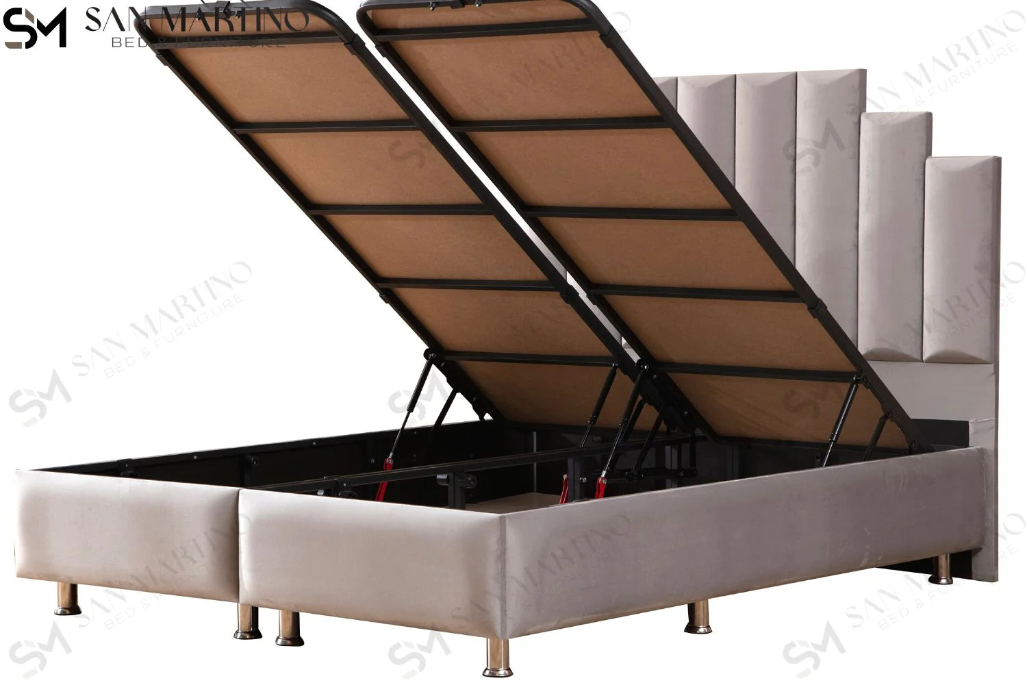 Lit double coffre en Velours – NATURA GRIS - Möbel Unique