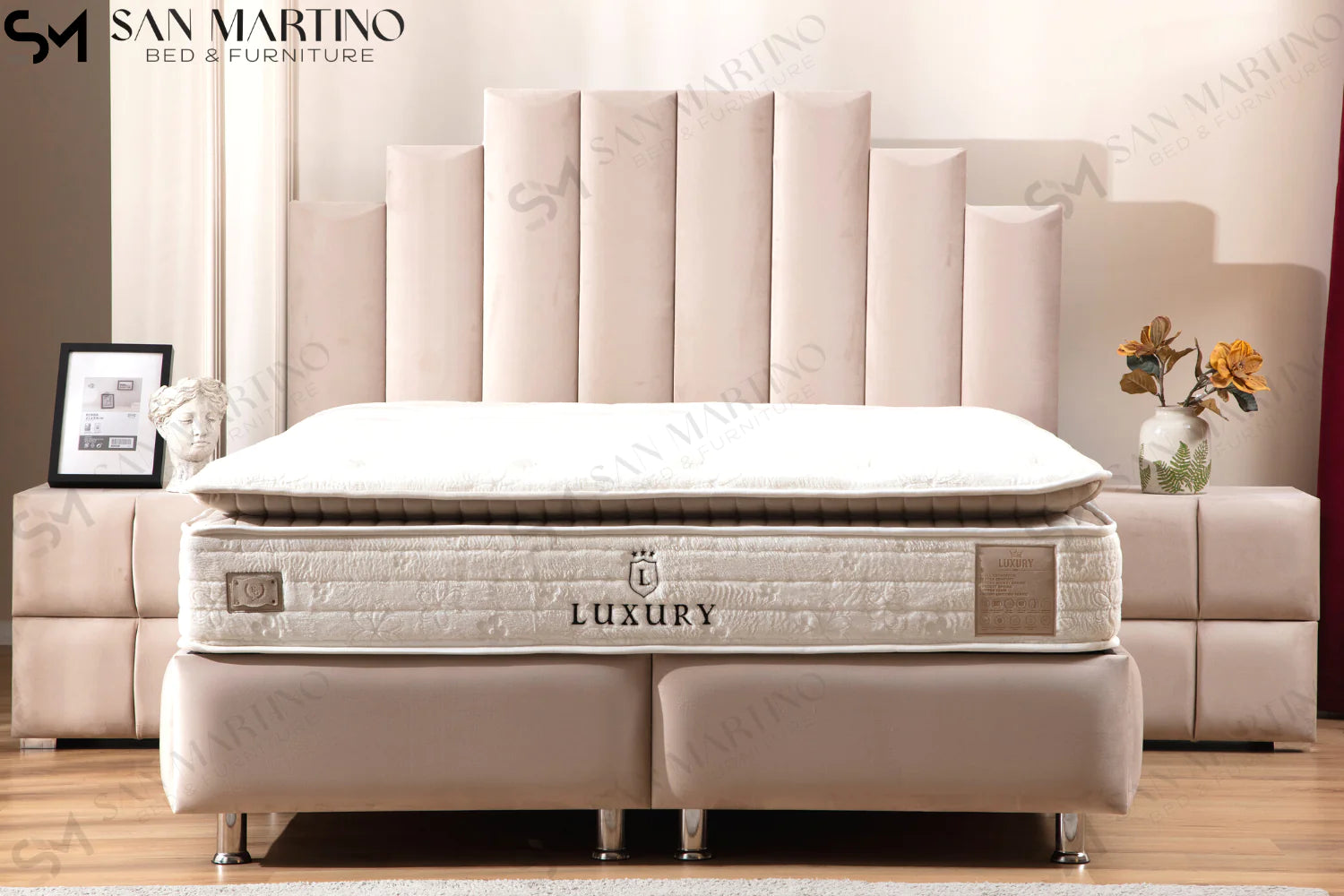 Lit double coffre en Velours – NATURA BEIGE - Möbel Unique