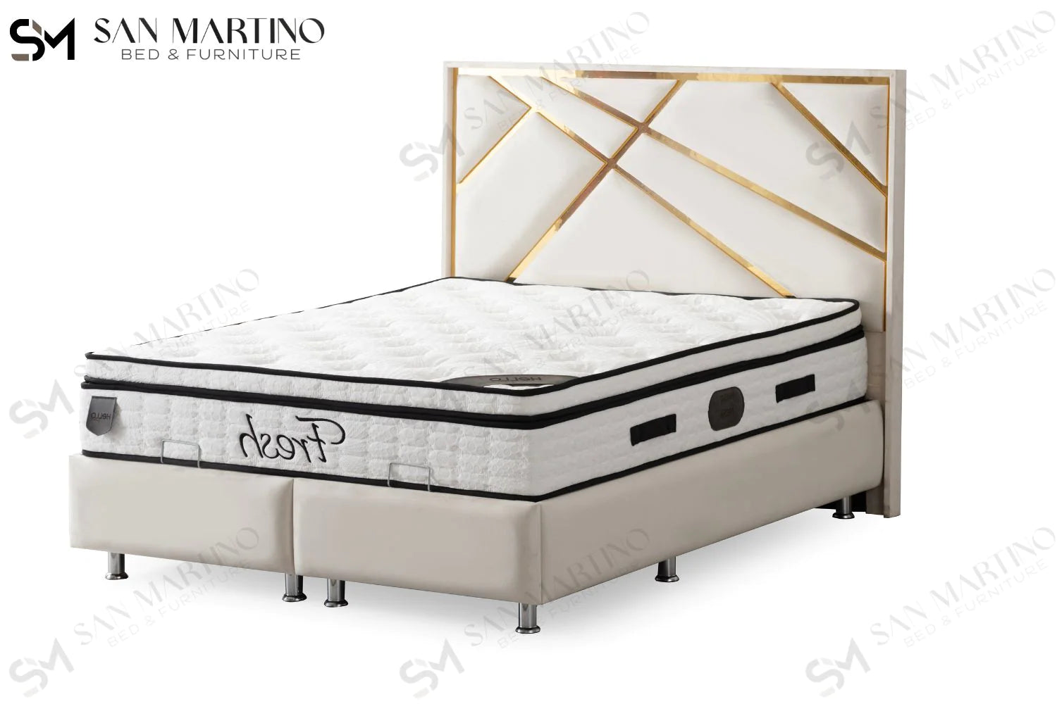 Lit double coffre en Velours – PARMA BLANC CASSÉ - Möbel Unique