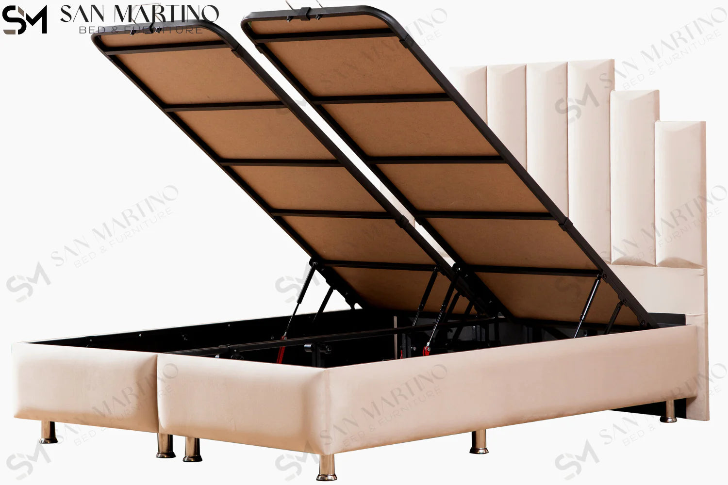 Lit double coffre en Velours – NATURA BEIGE - Möbel Unique