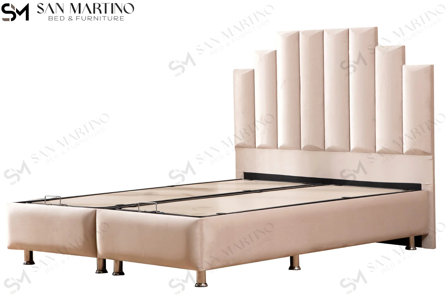 Lit double coffre en Velours – NATURA BEIGE - Möbel Unique