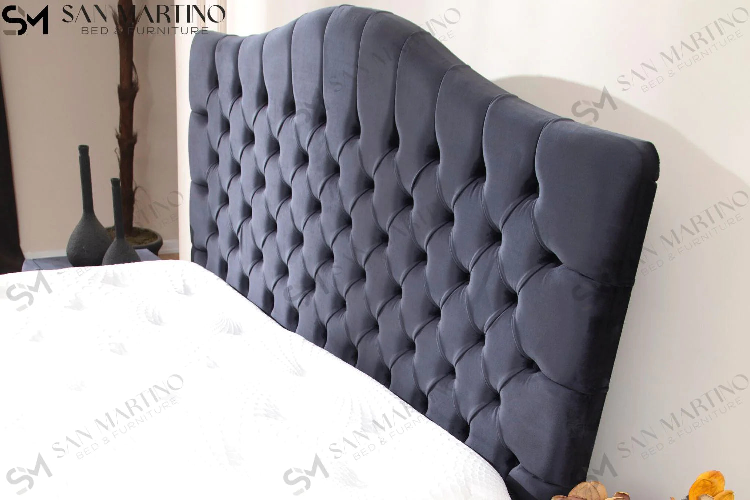 Lit double coffre en Velours – PARIS GRIS ANTHRACITE - Möbel Unique