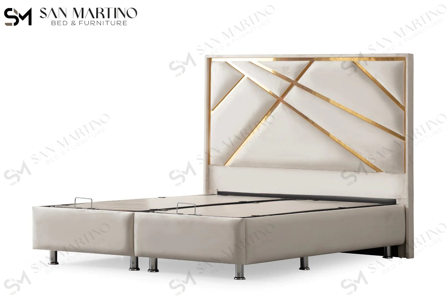 Lit double coffre en Velours – PARMA BLANC CASSÉ - Möbel Unique