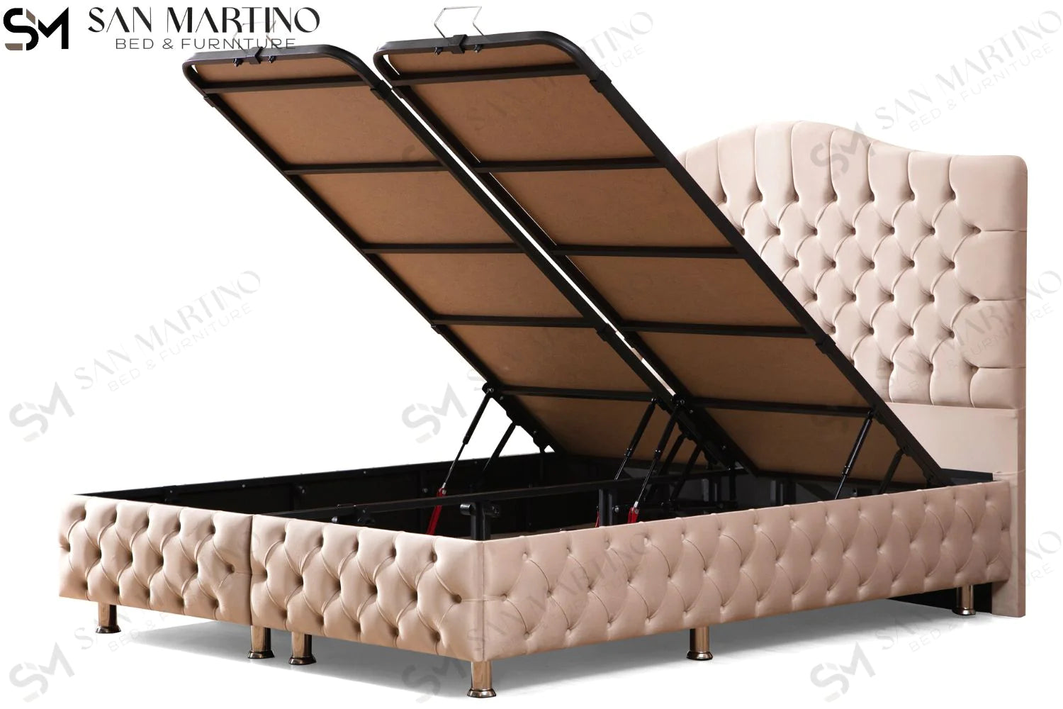 Lit double coffre en Velours – PARIS BEIGE - Möbel Unique