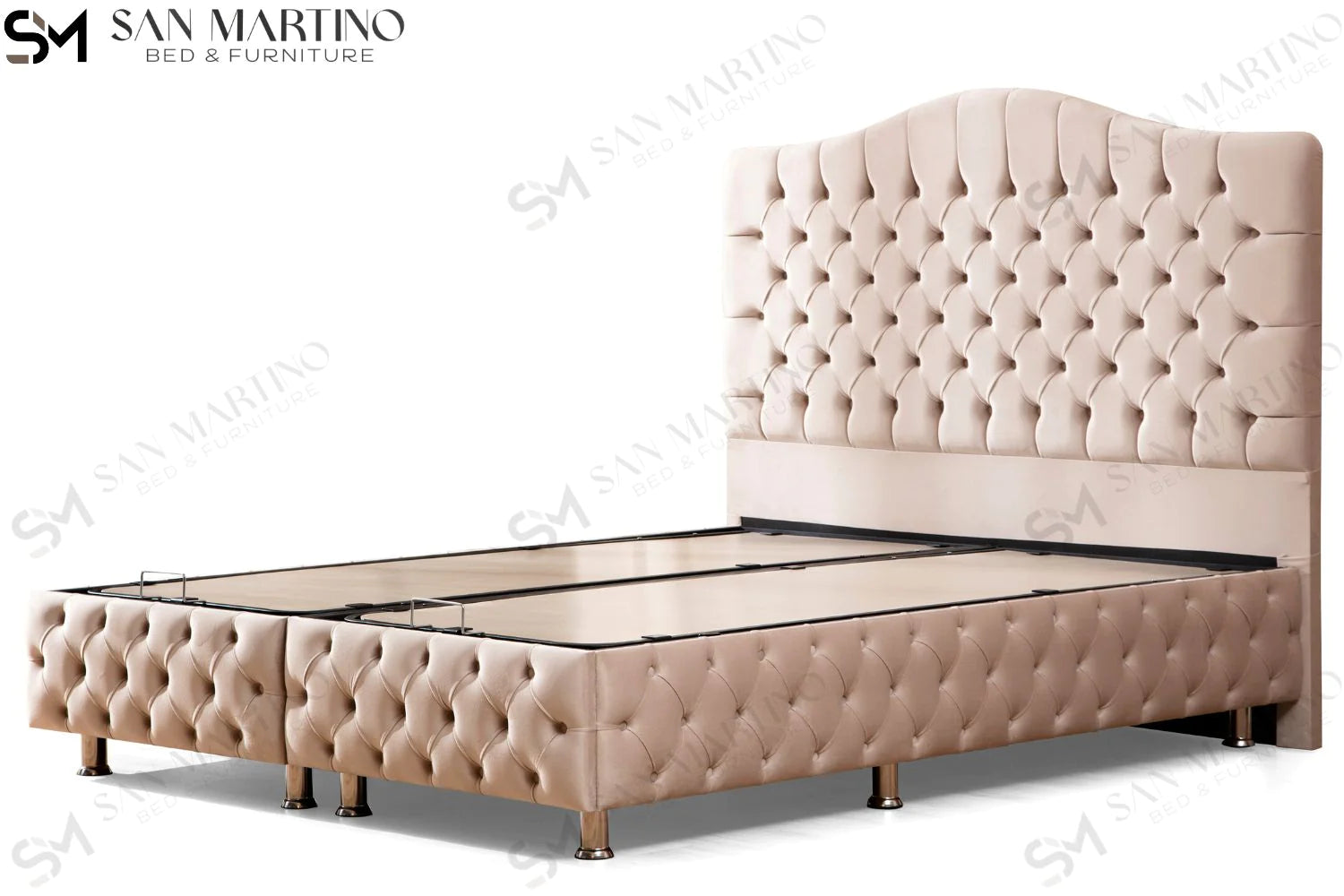 Lit double coffre en Velours – PARIS BEIGE - Möbel Unique