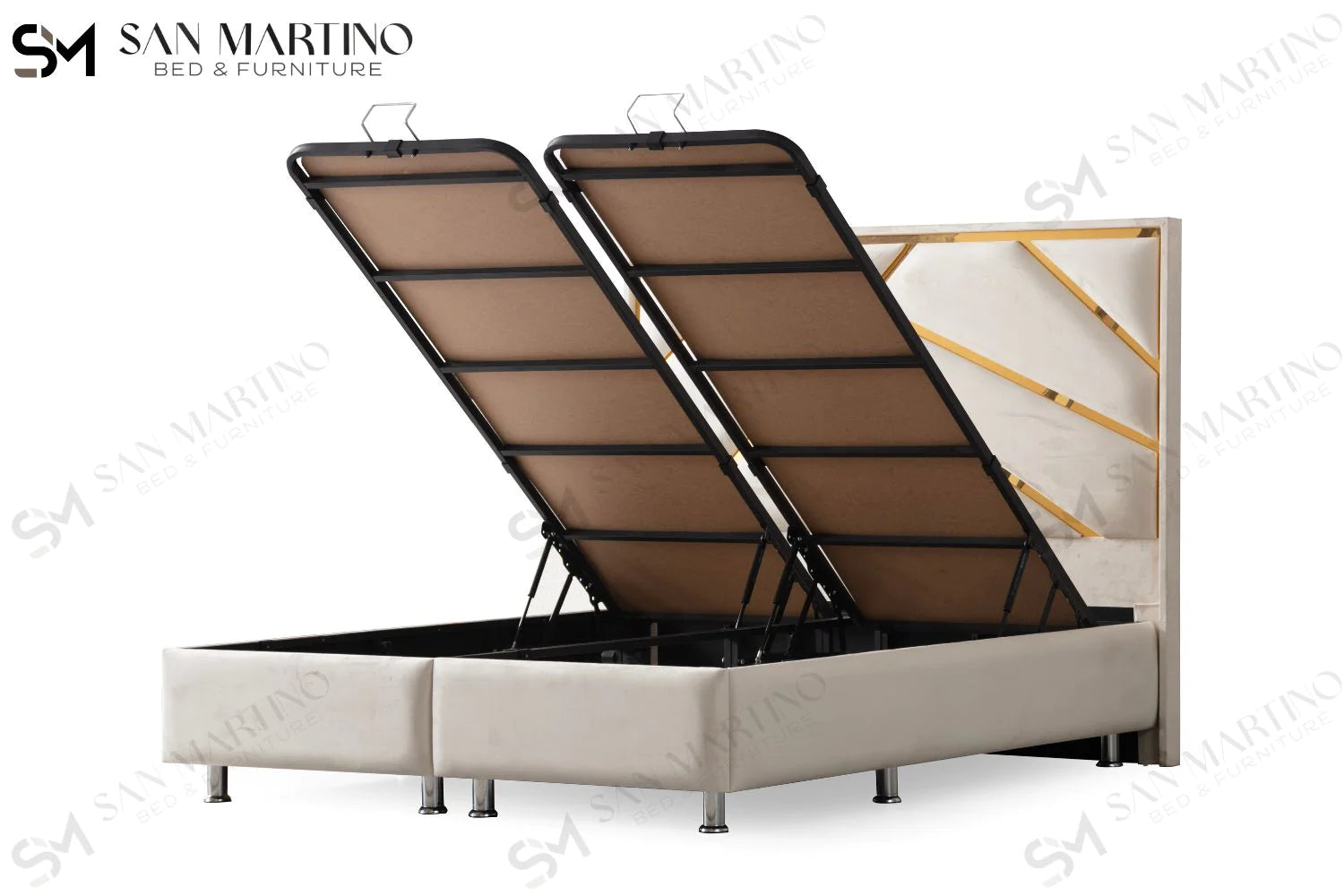 Lit double coffre en Velours – PARMA BLANC CASSÉ - Möbel Unique
