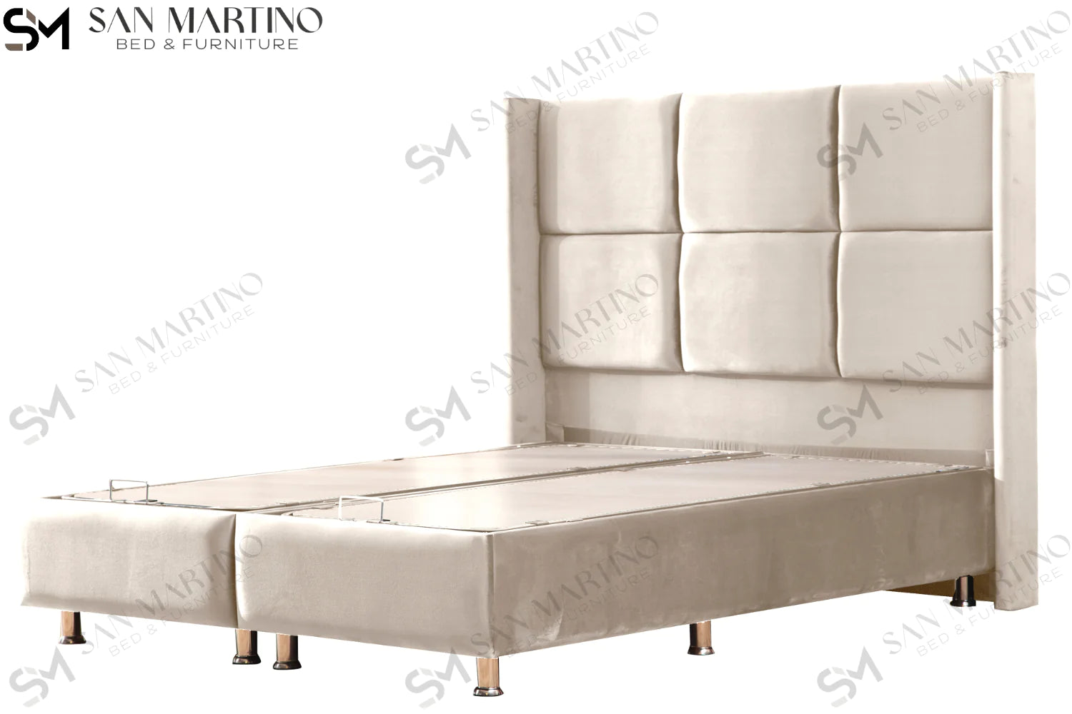Lit double coffre en Velours – RIO BEIGE - Möbel Unique