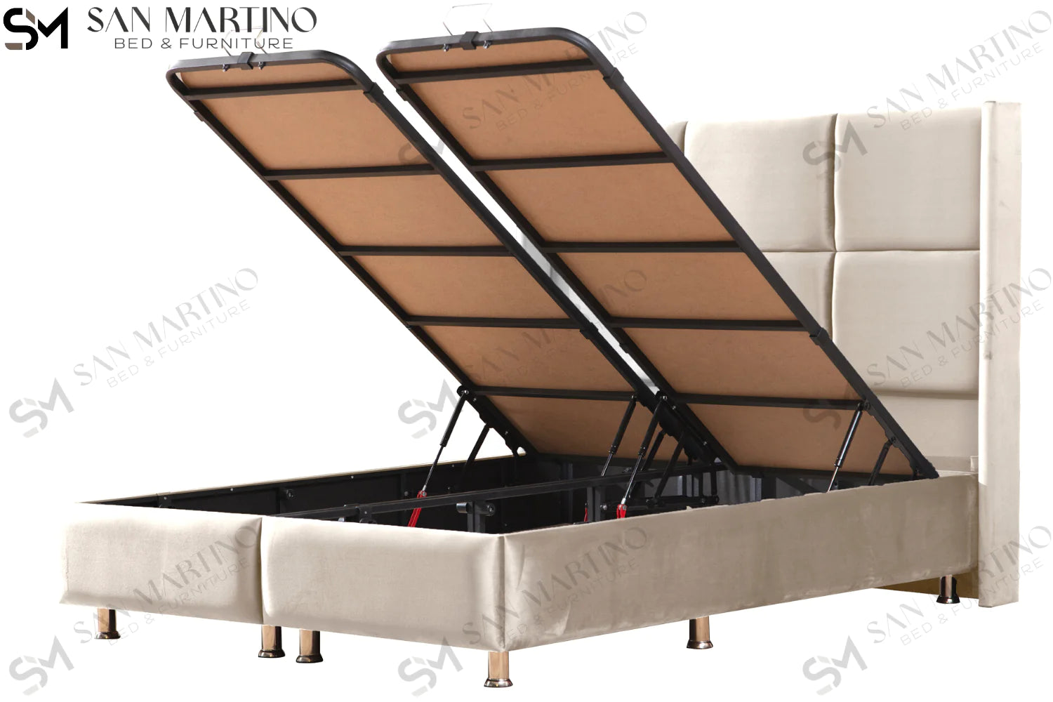 Lit double coffre en Velours – RIO BEIGE - Möbel Unique