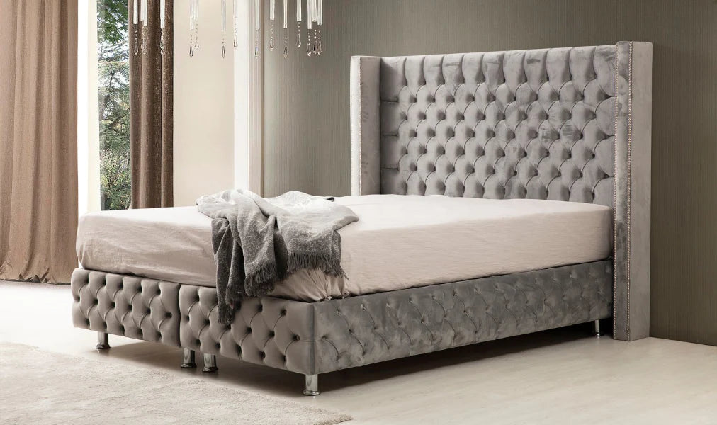 Lit double coffre en Velours – COFFRE GRIS - Möbel Unique