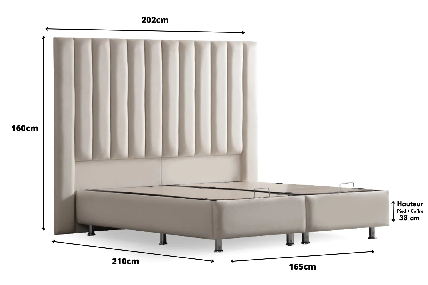 Lit double coffre en Velours – ATHENA BLANC CASSÉ - Möbel Unique