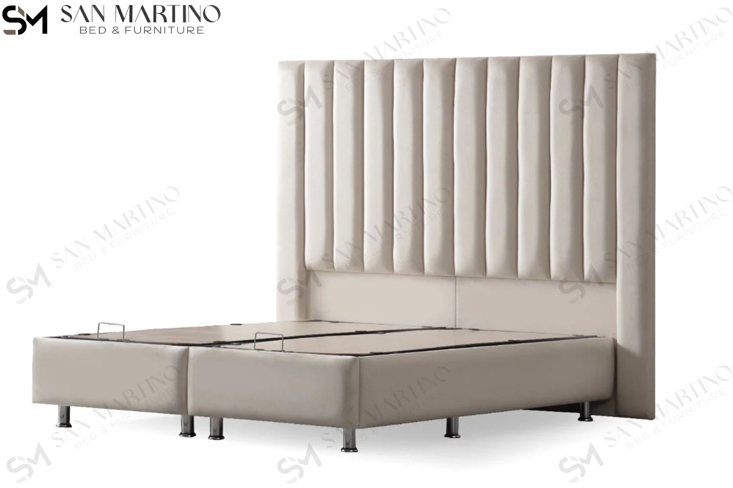 Lit double coffre en Velours – ATHENA BLANC CASSÉ - Möbel Unique