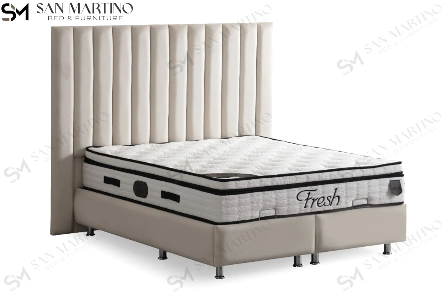 Lit double coffre en Velours – ATHENA BLANC CASSÉ - Möbel Unique
