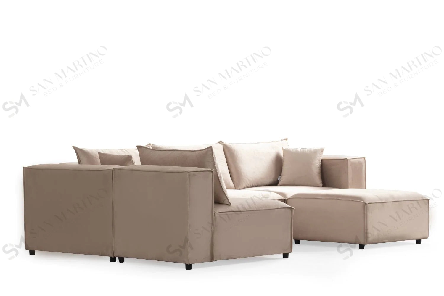 Canapé Modulable Elégance Velours Beige 4+1 Pouf - Möbel Unique