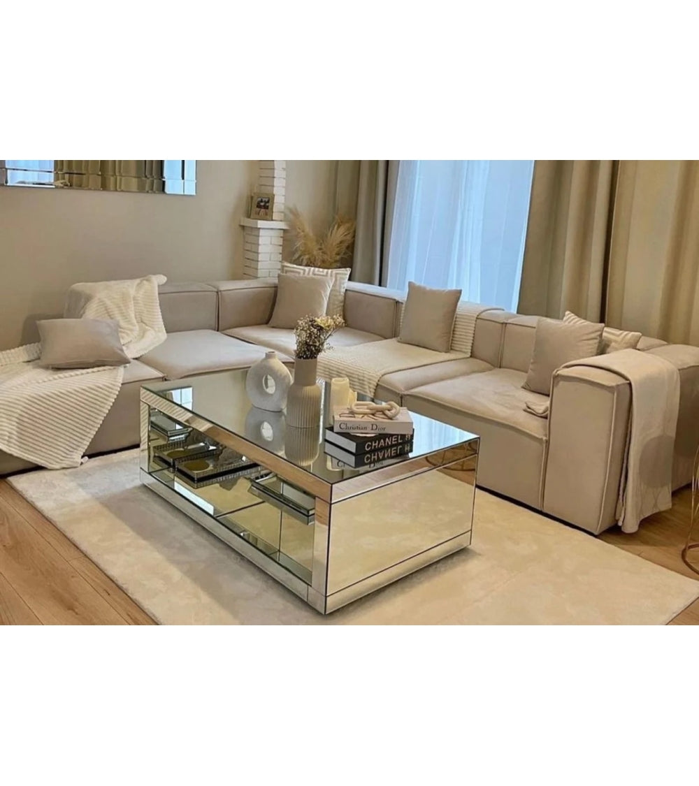 Canapé Modulable Elégance Velours Beige 4+1 Pouf - Möbel Unique