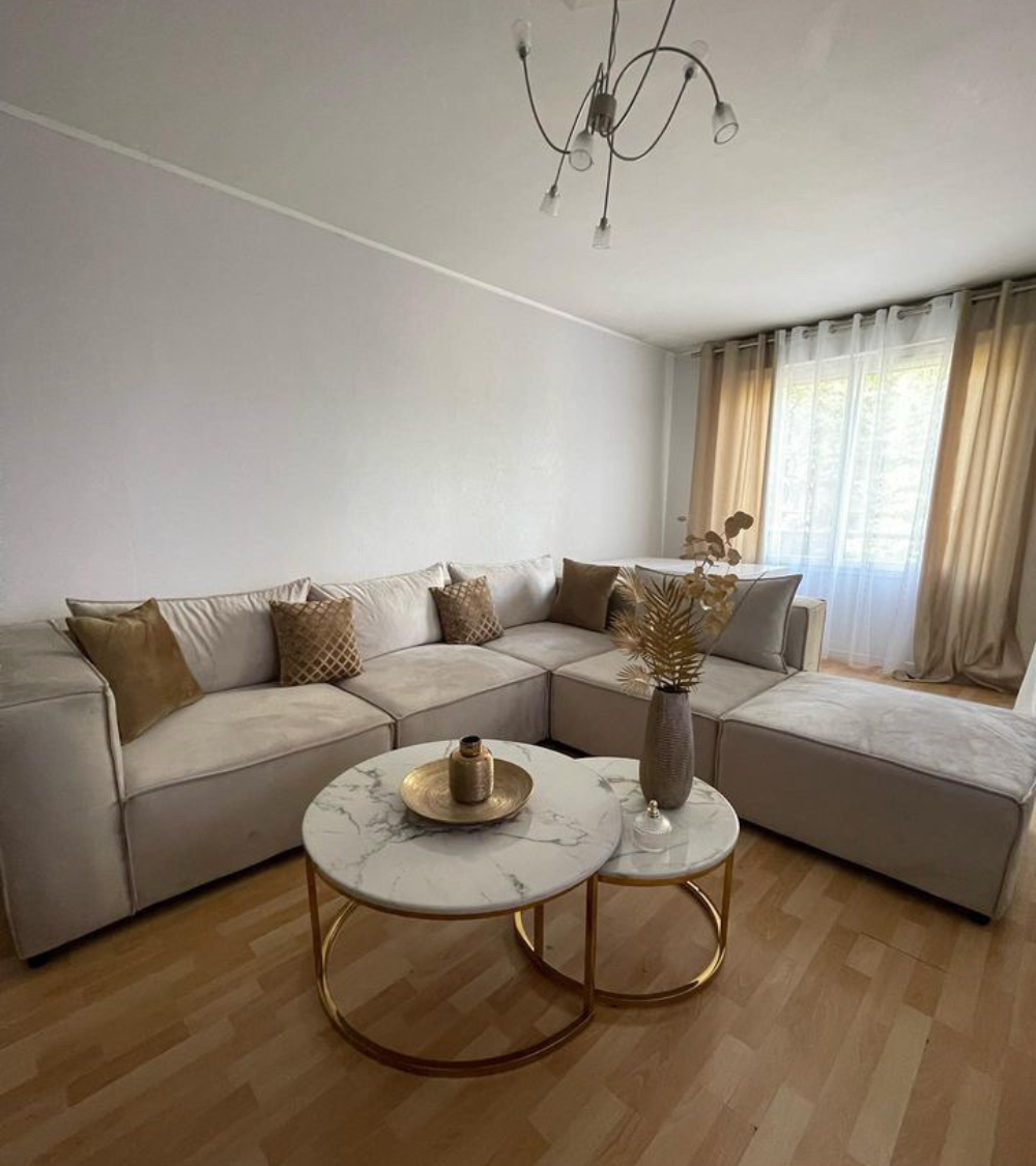 Canapé Modulable Elégance Velours Beige 4+1 Pouf - Möbel Unique