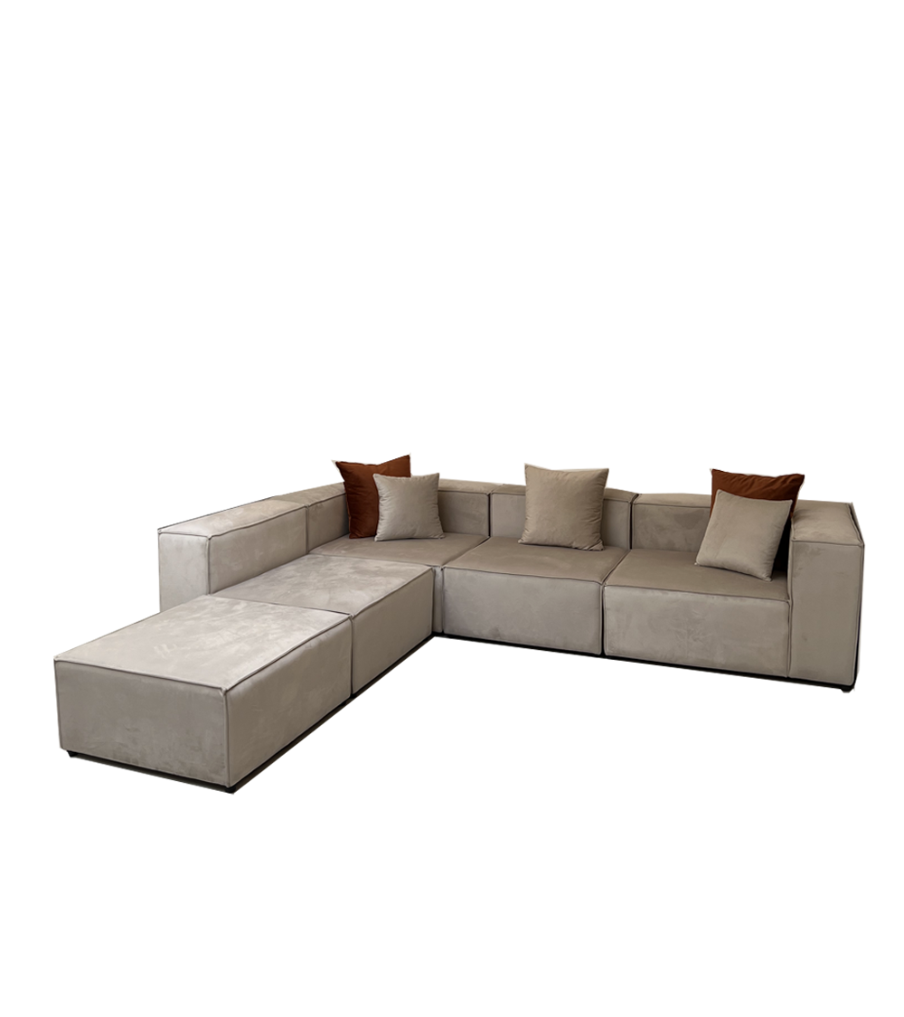Canapé Modulable Elégance Velours Beige 4+1 Pouf - Möbel Unique