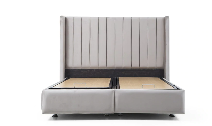 Lit double coffre en Velours – TOKYO GRIS - Möbel Unique