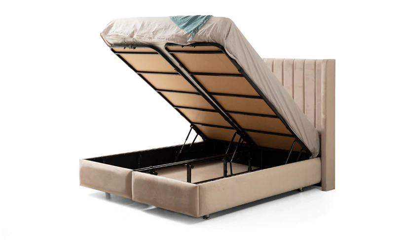 Lit double coffre en Velours – TOKYO BEIGE - Möbel Unique