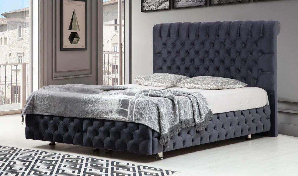 Lit double coffre en Velours – LUNA GRIS ANTHRACITE V-29 - Möbel Unique